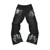 Ga Venta al por Mayor Comercio Exterior Transfronterizo Marca de Moda Jeans de Mezclilla Acampanados Lavados Desgastados Patchwork Unisex