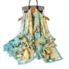 Elegante Bufanda de Seda Estampado de Magnolia Flor Cortada Primavera y Verano Bufanda Larga Grande Chal de Viaje de Alta Gama Protector Solar Bufanda para Mujer Pañuelo para la Cabeza