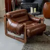 Sillón Individual Silla Jersey Sala de Estar Estilo Mid-Century Sillón de Cuero Silla de Ocio Silla Perezosa Madera Maciza Retro Sillón de Salón