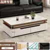 Mesa de centro de doble capa estilo vintage de alta gama para sala de estar del hogar, apartamento pequeño, lujo ligero, mesa de té cuadrada simple con almacenamiento