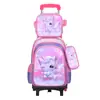Mochila Escolar de Cuero 3D de Arrastre Juego de Tres Piezas Mochila de Arrastre Infantil de Dibujos Animados Bolsa de Almuerzo Venta Directa de Fábrica