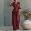 Verano 2026 Nueva Ropa para Mujer Estilo Europeo y Americano Transfronterizo Mono Color Sólido Cuello en V Ajustado a la Cintura Pantalones de Pierna Ancha