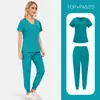 Tamanho Grande Unissex Secagem Rápida Fino Manga Curta Calça Longa Gola V Cor Sólida Roupa Cirúrgica de Hospital para Médico Doutor Enfermeiro
