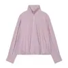 Jaqueta de Moda Feminina 2026 Estilo Europeu e Americano Casual Solta Zíper Decorado Gola Alta Plissada Manga Longa Casaco K41931