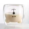 Copo de vidro duplo colorido em formato de urso, alto borossilicato, resistente ao calor, design criativo de urso, copo de presente, copo para chá de leite, copo de café