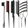 Peine de estilismo transfronterizo, juego de peines para el cabello, cepillo de pelo, peine de tres filas, peine de cola de ratón, cepillo para bordes, cepillo para cejas, pasador con pasador
