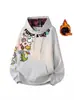 Estampa de grafite de desenho animado da moda estilo americano, forrado com fleece e espessado: moletom com capuz, unissex, modelagem solta, estilo high-street, moderno