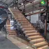 Producción Personalizada de Fabricantes de Escaleras de Estructura de Acero Madera Acero Barandilla de Vidrio para Piso Pedales de Madera L Colgante Residencial Comercial