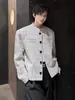 Blazer Tweed Estilo Chanel Masculino, Jaqueta Silhueta Outono com Ombreira Americana, Top Curto de Terno Pied-de-Poule