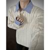 Suéter Masculino de Malha Trançada Falso Duas Peças Patchwork Listrado Estilo Old Money para Outono e Inverno 2025 Transfronteiriço Amazon