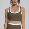 Nuevo sujetador deportivo de dos piezas sin costuras transfronterizo con costillas de colores contrastantes, sujetador de yoga para correr y fitness, ropa de yoga para mujer