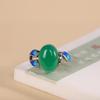 Personagem Prata S925 Sterling Silver Incrustado Verde Calcedônia Anel de Ovo Simples Pequeno Moda Fresca Anel de Dedo Aberto