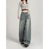 Jeans Retro Americanos Desgastados para Mujer, Primavera y Otoño, Tallas Grandes, Cuerpo en Forma de Pera, Cintura Alta, Corte Holgado, Pantalones de Pierna Ancha Adelgazantes