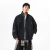 Chaqueta de Trabajo Retro Americana de Cuero PU Resistente con Cuello Alto Unisex Corte Limpio Detroit Holgada Abrigo de Moda para Pareja