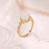 Yi Lu Yin Prata Esterlina S925 Banhado a Ouro Jade Hetian Jade Verde Esmeralda Anel Quadrado Geométrico Moderno Versátil Temperamento Anel de Dedo