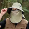 Sombrero de Pescador de Verano para Hombre, Sombrero de Sol de Secado Rápido, Sombrero de Montañismo para Exteriores con Máscara Facial, Sombrero de Cubeta Ligero con Protección Solar, Transpirable, con Ala Ancha