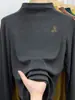 Camiseta Base Negra de Cuello Alto Medio para Mujer, Nueva Colección Otoño e Invierno 2025, Ajuste Delgado, Cálida, Elegante, Versátil, de Canalé, Manga Larga