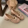Venta Caliente Zapatos de Tacón Grueso Bajos Franceses de una Sola Pieza para Mujer Nuevo Estilo Verano 2026 con Faldas Lazo Punta Redonda Mary Janes