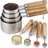 Cabo de madeira de acácia conjunto de oito peças de xícara medidora colher medidora de aço inoxidável ferramentas de cozinha para panificação conjunto de colheres medidoras para bar