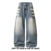 Pantalones de guadaña modernos estilo americano para hombre, jeans con cintura elástica, moda vintage lavado, cómodos pantalones largos de pierna ancha, pantalones de talla grande