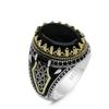 Nuevo Anillo para Hombre Europeo y Americano al por Mayor Personalizado Retro Simple Bicolor Comercio Exterior Anillo de Joyería de Ágata Negra