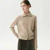 Cardigan de Caxemira Estilo Old Money para Mulheres, Suéter de Tricô de Gola Alta Outono/Inverno, Pulôver, Fechamento com Botões, Top Quente, Camada Base