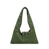 Bolsa de Mão Vintage com Tachas para Mulheres, Novo Modelo Outono 2025, Couro Oleado e Encerado, Textura Simples de Alto Padrão, Bolsa de Ombro Único para Sobraco