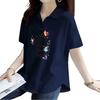 Camisa Polo Talla Grande Holgada Ajustada Hombro Recto Manga Corta Camiseta para Mujer 2025 Verano Literaria Retro Estampada Casual