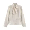 Camisa a Rayas con Corbata de Moño para Mujer Multicolores Cintura Delgada Manga Larga Camisa de Viaje Temperamento Ropa para Mujer Venta al por Mayor 4387220