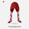 Gorro de punto Kawanishi para turismo con borla roja para mujer, otoño e invierno, viaje por el Día Nacional, sombrero de lana calado para pradera