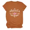 Camiseta Feminina Redonda de Manga Curta Moda Personalizada Bandeira da América 1776 Amazon Ebay Site Independente Exportação