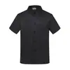 Ropa de trabajo de chef de un solo pecho con tres bolsillos, logo, de verano, manga corta, para catering, hotel, cocina, trastienda, ropa de trabajo de chef, poliéster-algodón