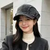 Gorra de pescador de mezclilla lavada de alta gama coreana con etiqueta colgante, otoño e invierno, adelgazante, suave y elegante, gorra de estilo periódico de mezclilla