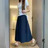 Saia Evasê de Cintura Alta Azul Marinho para Mulheres, Estilo Verão Fino, Petite, Comprimento Médio, Casual, Versátil, Secagem Rápida, Roupa de Trabalho, Saia Guarda-Chuva