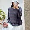 Chaqueta cárdigan de punto a rayas de algodón para mujer, nuevo estilo casual de primavera 2026, adecuada para combinar con faldas, ropa exterior tipo suéter