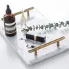 Bandeja de Mármol Natural Estilo Nórdico Tabla de Almacenamiento Plato de Almacenamiento para Cosméticos Asa Dorada Plato para Pasteles, Frutas y Sushi