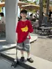 Tai Ru 2026 Verano Nuevo Estilo Coreano para Niños Color Sólido Estampado de Plátano Manga Corta Moda Casual para Niños Media Manga Moderno