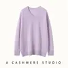 Suéter feminino oversized de cashmere com mangas de ombro caído, novo estilo outono e inverno, espessado e quente, gola V de tricô, pulôver confortável, efeito emagrecedor