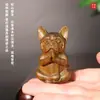 Método de Escultura em Sândalo Verde Natural Peça de Cabo de Cão de Luta Enfeites de Mesa Madeira Maciça Sem Verniz Pet de Chá Decoração de Carro