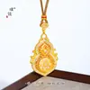 Colgante Antiguo de Diamante Chapado en Oro con Cuatro Bendiciones y Diseño de Calabaza de la Fortuna, Nueva Cadena para Suéter de la Fortuna Estilo Chino