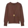 Cardigan de Malha Elegante Simples da Moda Europeia e Americana Decorado com Botão de Metal Jaqueta Curta de Manga Longa com Decote V para Mulheres 2025 Primavera