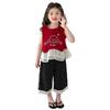 Traje de Moda para Bebé Niña Estilo Coreano Vestido de Verano para Niños Estilo Occidental Dibujos Animados Sin Mangas Lunares Encaje Pantalones Conjunto de Dos Piezas