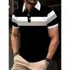 2026 Nuevo Transfronterizo Más Vendido Europeo y Americano Rayas Impresión 3D Cómodo Casual Transpirable Camisa Polo de Manga Corta para Hombre Venta al por Mayor