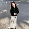 Conjunto de Dos Piezas para Niñas Estilo Universitario Nuevo Lindo con Sudadera con Capucha y Pantalones de Pierna Ancha de Encaje para Primavera y Otoño 2026