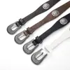 Cinto Feminino Estilo Western em Couro PU, Cinto de Cintura Decorativo com Fivela Preta Desgastada, Acessório Versátil para Jeans Casuais Europeus e Americanos