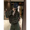 Jaqueta Cardigan Listrada Retro Francesa com Zíper Feminina Outono Inverno Nova Roupa Exterior Com Senso de Design Moletom Solto Top Macio e Grudante