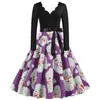 L9168 Suprimentos de Natal Hepburn vintage feminino outono e inverno flor queimando decote em V manga comprida estampado grande vestido swing