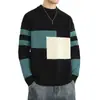 Suéter de Rayas de Color Contrastante Ozone Ruso para Hombre Invierno Cuello Redondo Manga Larga Suéter Básico Suéter Cálido Juvenil