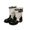 Botines cortos retro para mujer 2026 nuevo tacón grueso estilo británico Botas Martin botas plisadas apiladas botas de montar
