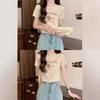 Playera de Manga Corta con Estampado de Letras para Mujer Verano 2025 Nuevo Estilo Hombro Derecho Estilo Corto Look Adelgazante Estilo Coreano Top Interior de Alta Gama